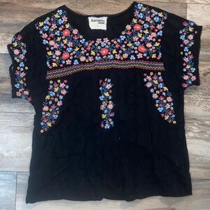 Savanna Jane Black Floral Embroidered Women’s Top Size L